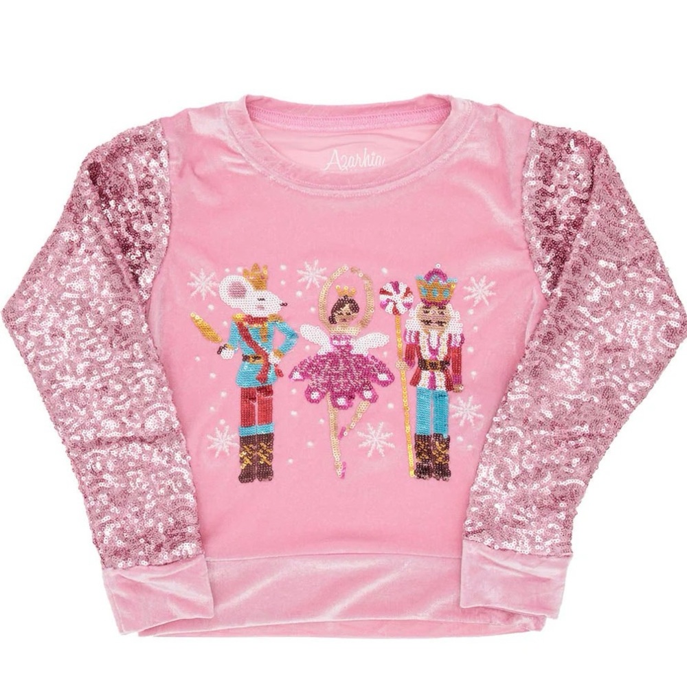 Azarhia
Nutcracker Pink Velvet Sweatshirt W/ Sequin Sleeve